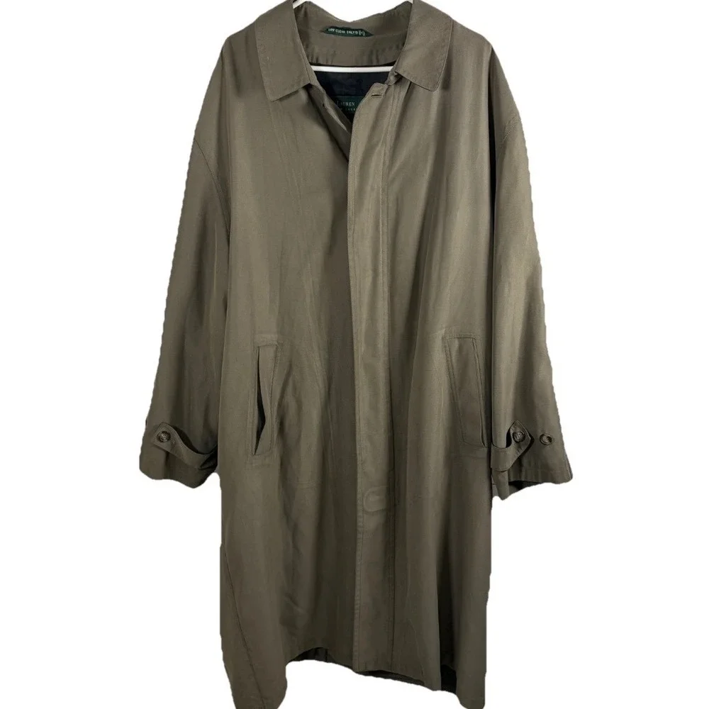 Ralph Lauren Trench Coat Men 48R XL Tan Taupe Overcoat‎ Zip Out Liner Heritage